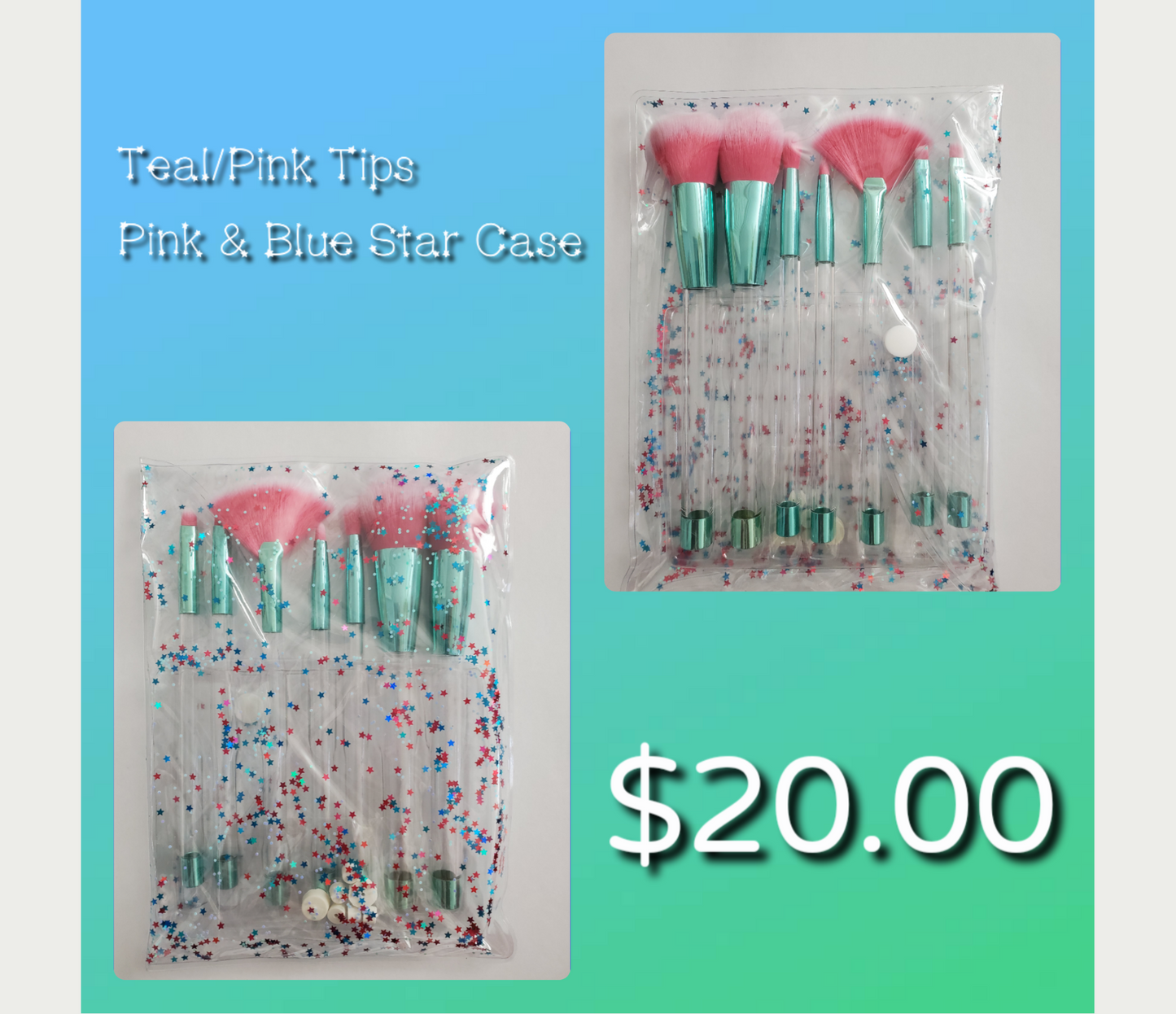 Teal and Pink Makeup Brushes Set