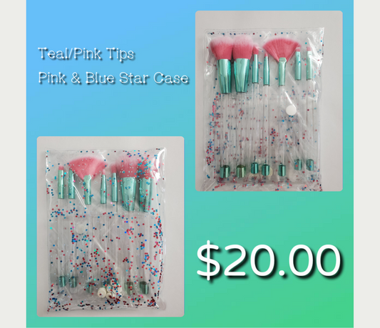 Teal and Pink Makeup Brushes Set